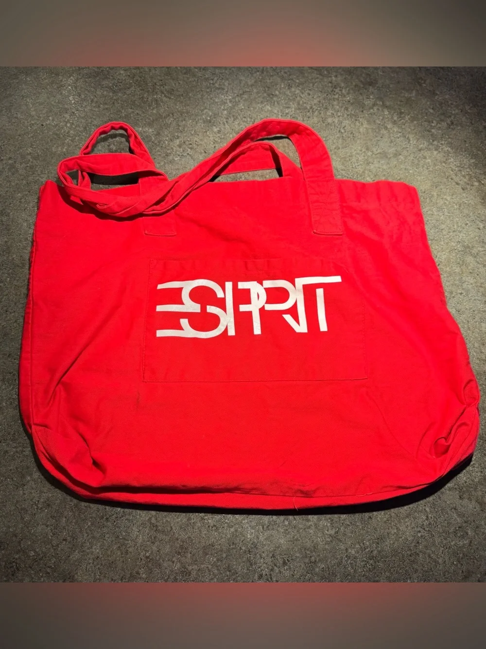 Esprit Bright Red Canvas Tote White Logo 80’s 90’s Gen X Millennials
